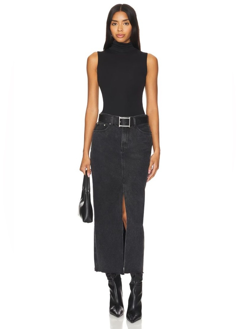 Na-Kd Premium 100% Cotton 90s Denim Column Maxi Skirt Faded Black